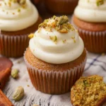 Delicious pistachio cupcakes with honey cream cheese frosting