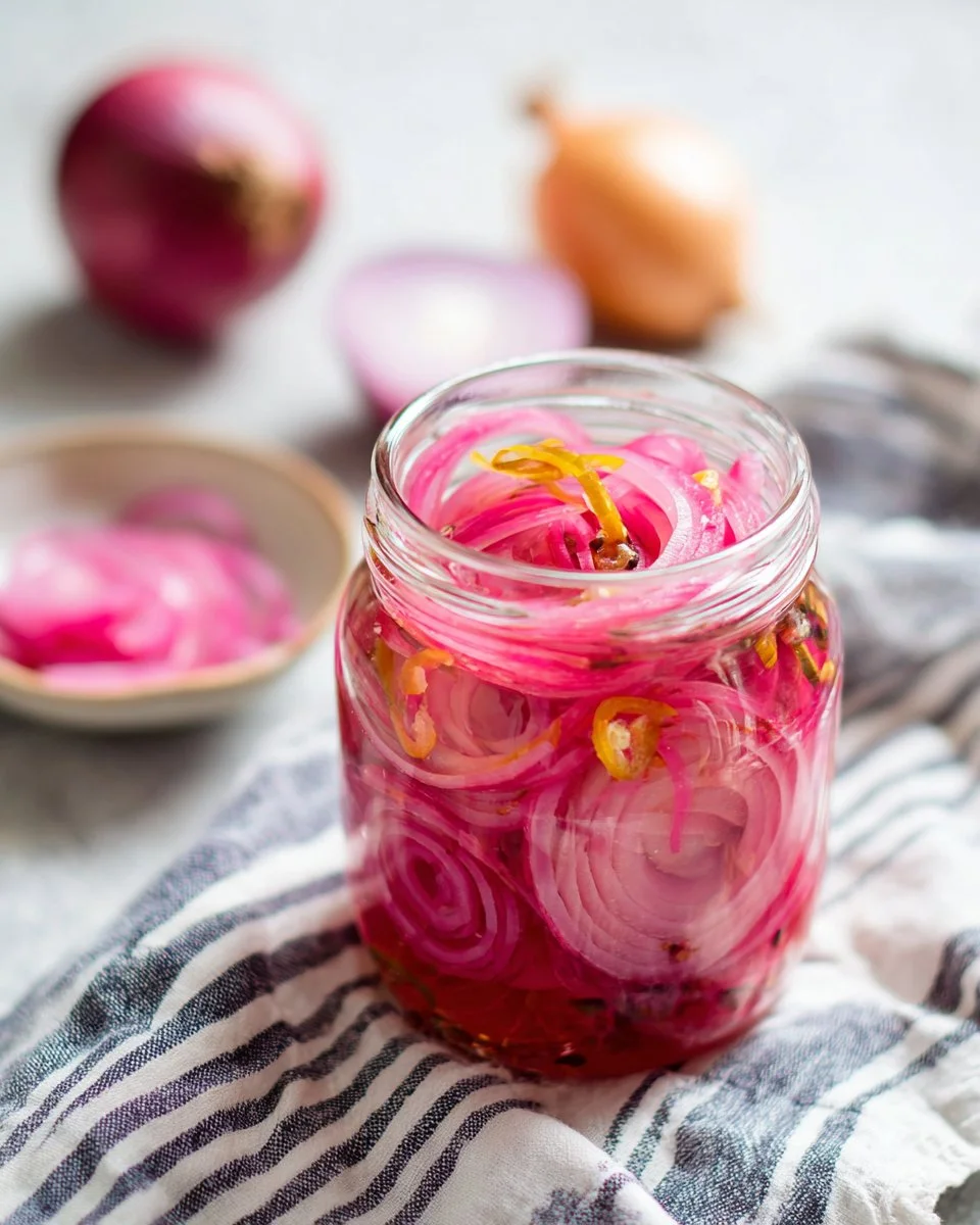 Quick pickled red onions in a jar, ready to enhance any dish with vibrant flavor.