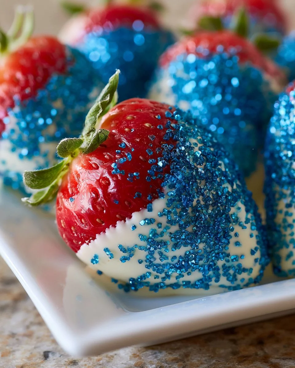 Red, White & Blue chocolate covered strawberries for festive occasions