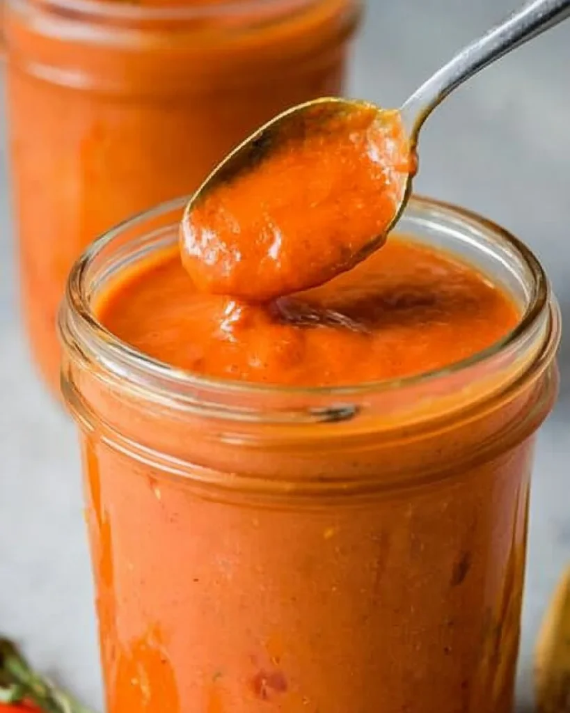 Homemade roasted cherry tomato sauce served in a bowl with fresh herbs