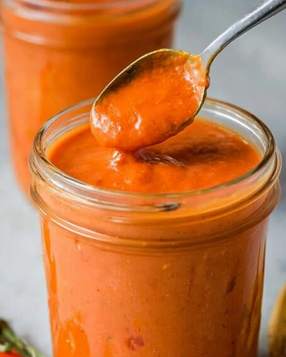 Homemade roasted cherry tomato sauce served in a bowl with fresh herbs