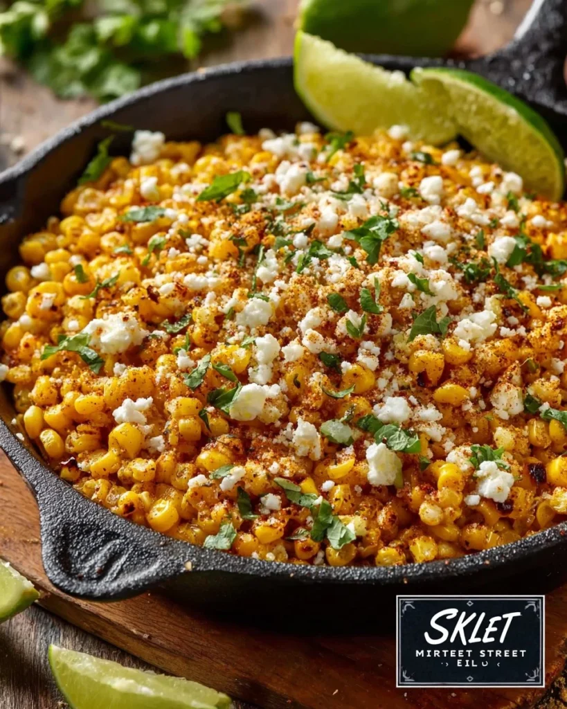 Skillet Mexican Street Corn (Elote) served in a bowl with toppings