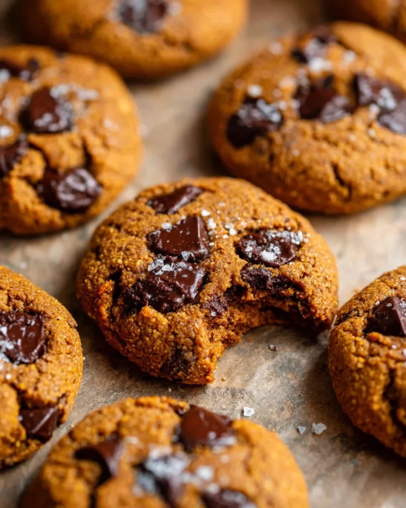 Delicious soft baked pumpkin chocolate chip cookies on a plate
