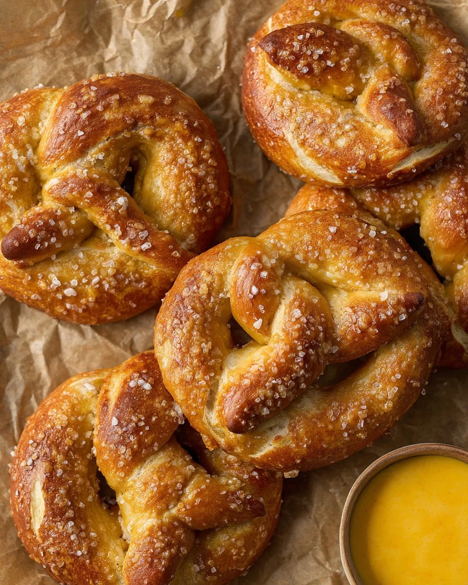 Delicious soft homemade pretzels freshly baked and warm from the oven.