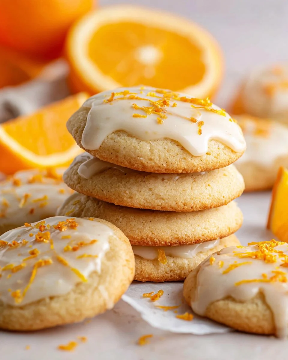 Soft orange cookies with vibrant orange icing on top