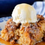 Delicious homemade sourdough bread pudding served in a dish