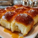 Freshly baked sourdough Hawaiian rolls on a wooden table.