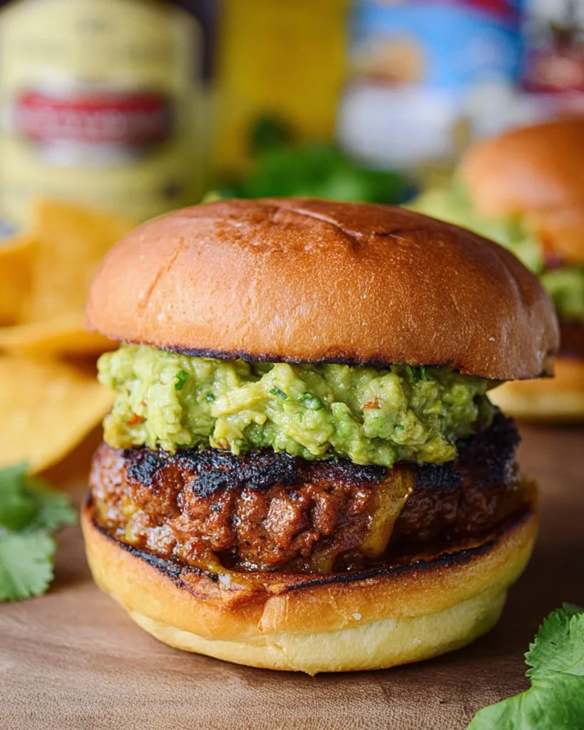 Delicious Southwest chorizo burgers garnished and ready to serve.