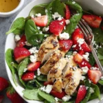 Delicious strawberry chicken salad with grilled chicken and fresh strawberries