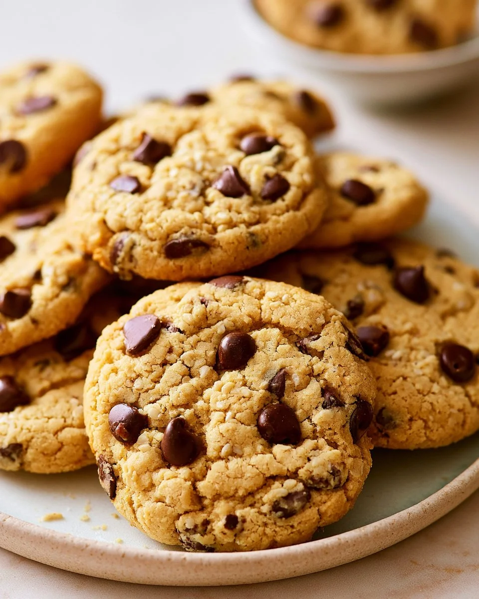 Delicious tahini chocolate chip cookies on a baking sheet