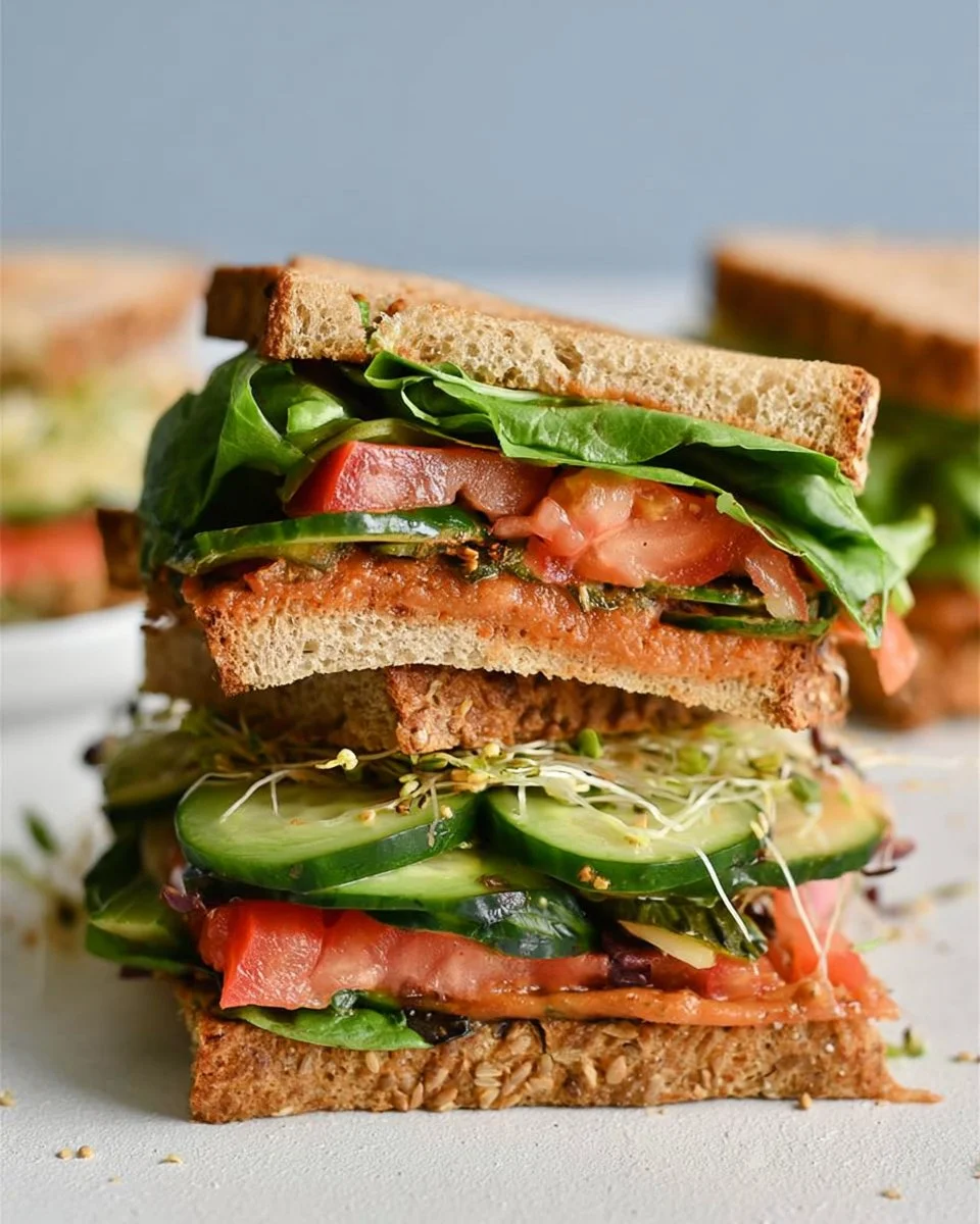 Veggie Mediterranean Sandwich with fresh vegetables and herbs