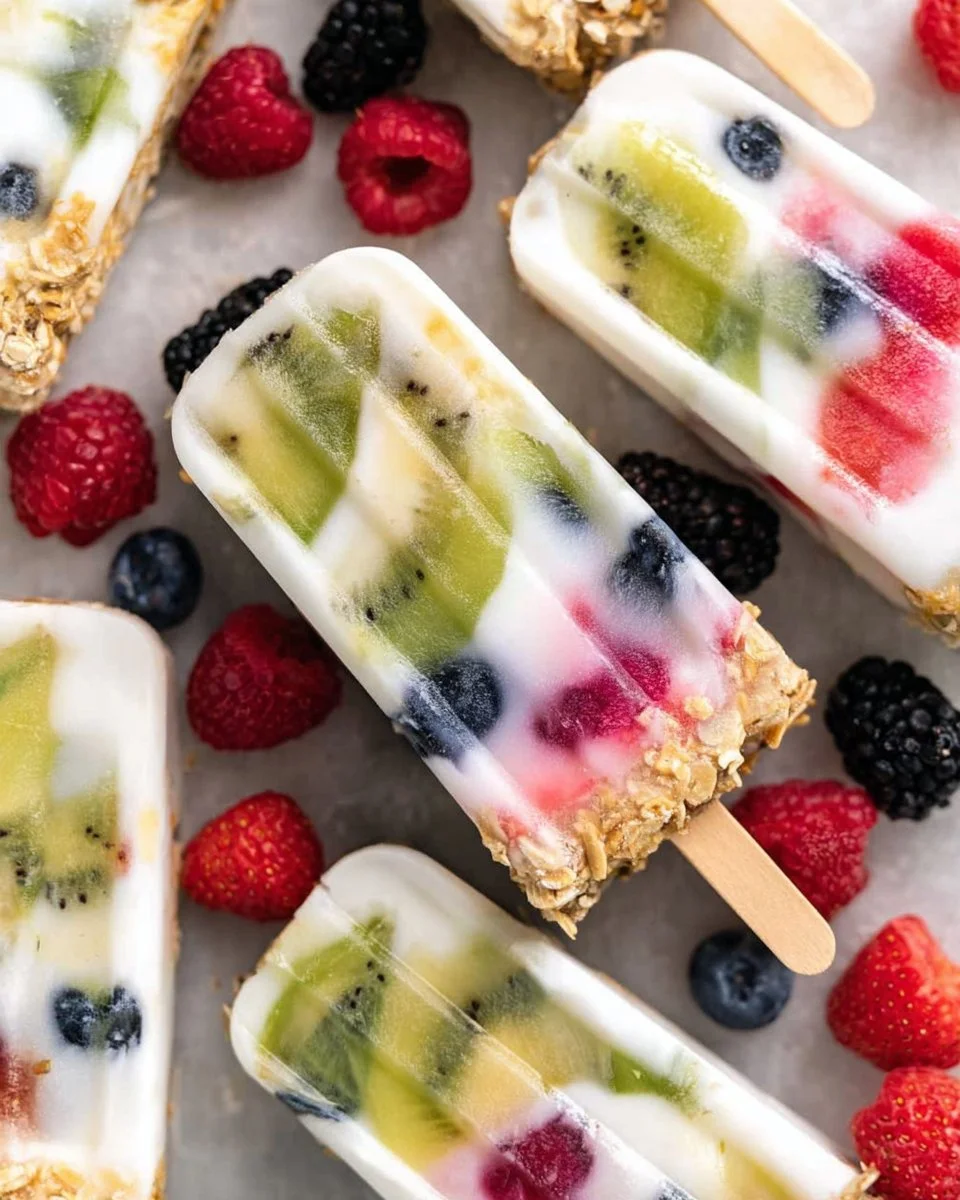Delicious homemade yogurt popsicles in vibrant flavors ready to be enjoyed