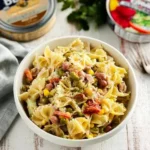 Delicious 4-Bean Tuna Pasta Salad served in a bowl