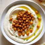 Bowl of creamy 5-ingredient homemade hummus with fresh veggies