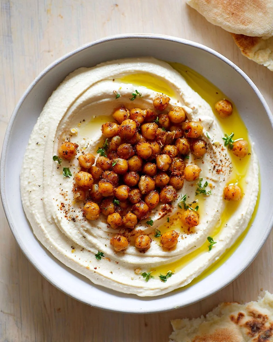 Bowl of creamy 5-ingredient homemade hummus with fresh veggies