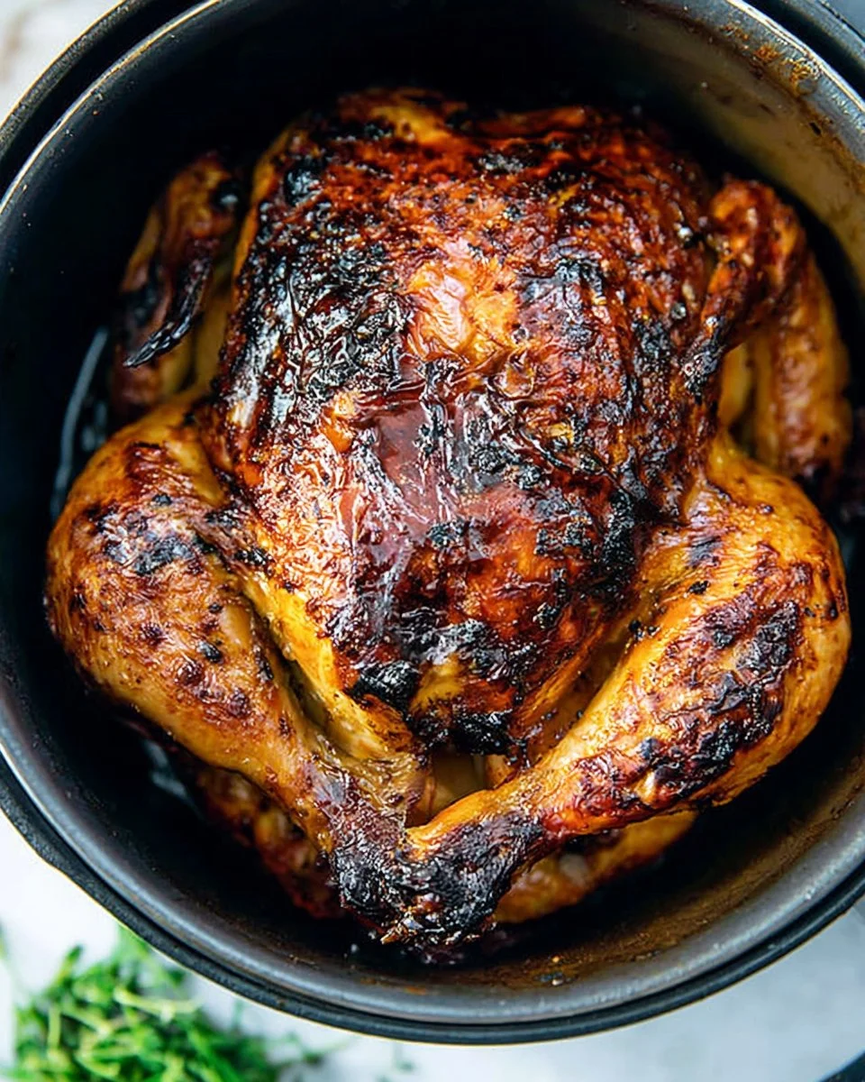 Crispy air fryer roast chicken served with vegetables