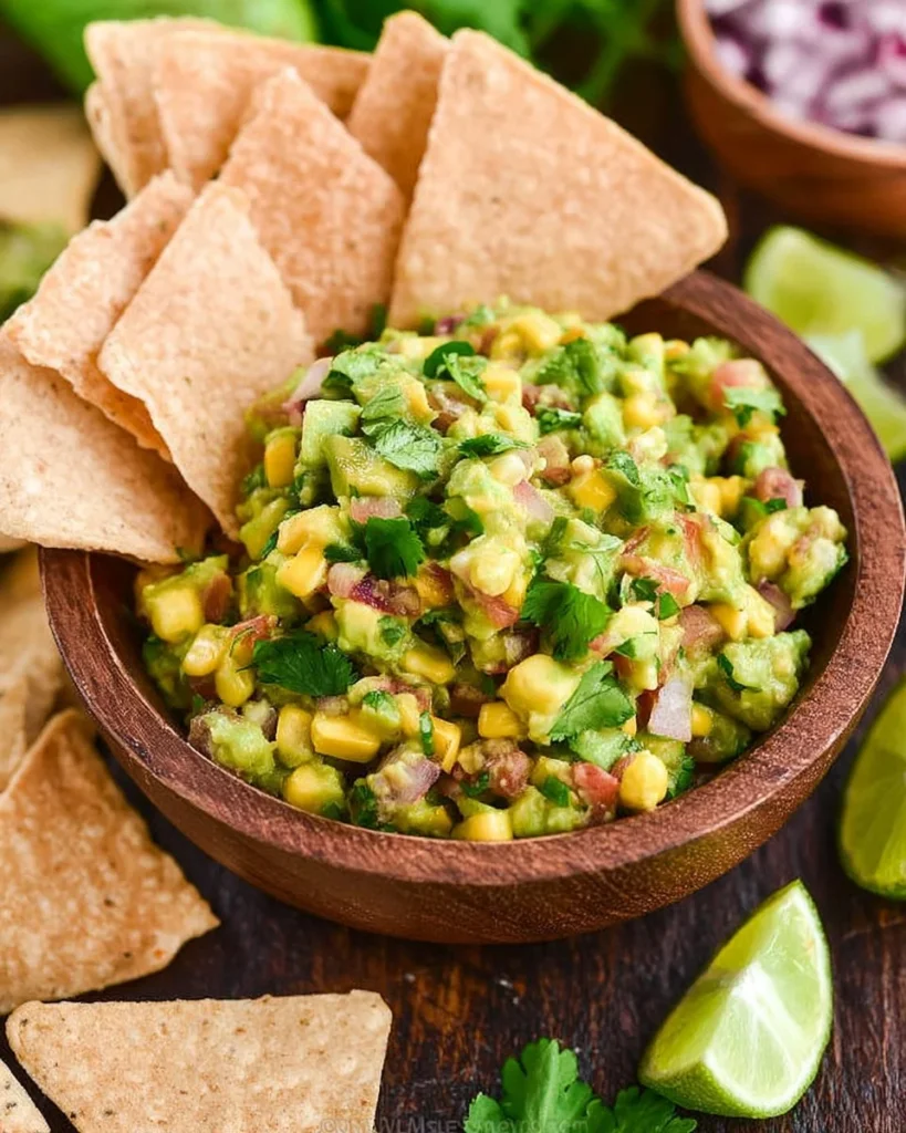 Fresh avocado salsa with tomatoes, onions, and cilantro served in a bowl