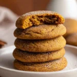 Chewy pumpkin cookies fresh out of the oven topped with a sprinkle of cinnamon