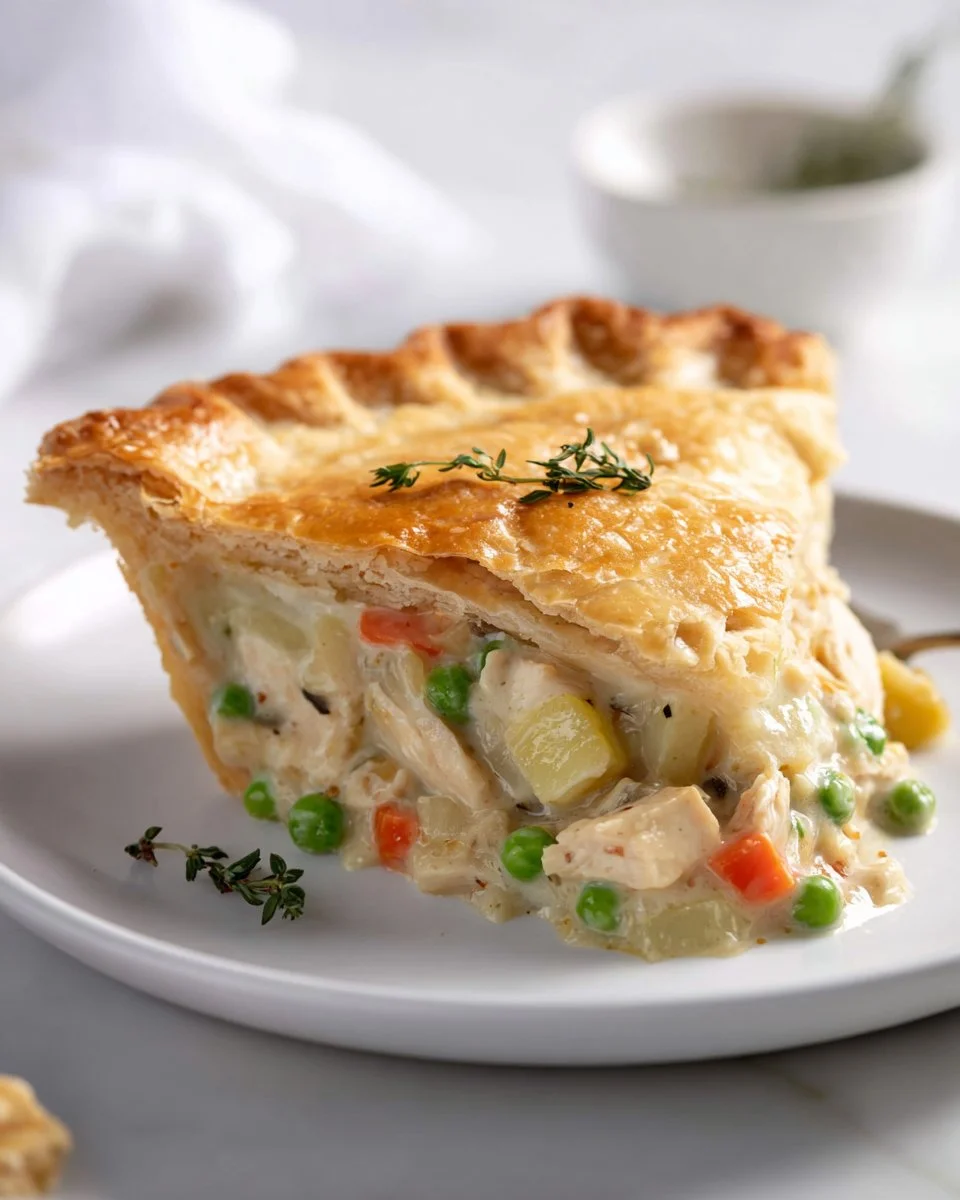 Delicious homemade Chicken Pot Pie with flaky crust and fresh vegetables.