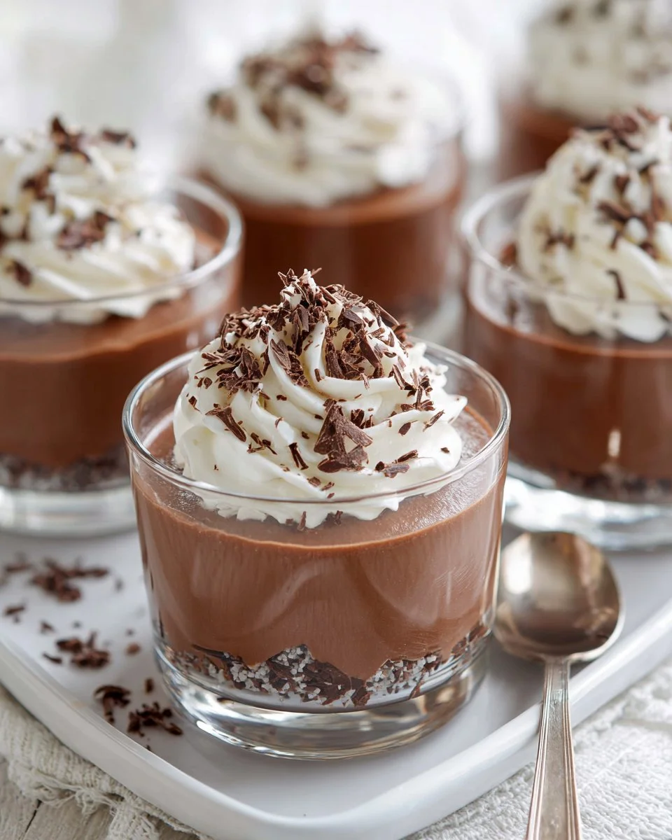 Delicious homemade chocolate mousse served in a elegant glass dish