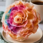 Colorful coffee filter flowers arranged in a decorative vase.