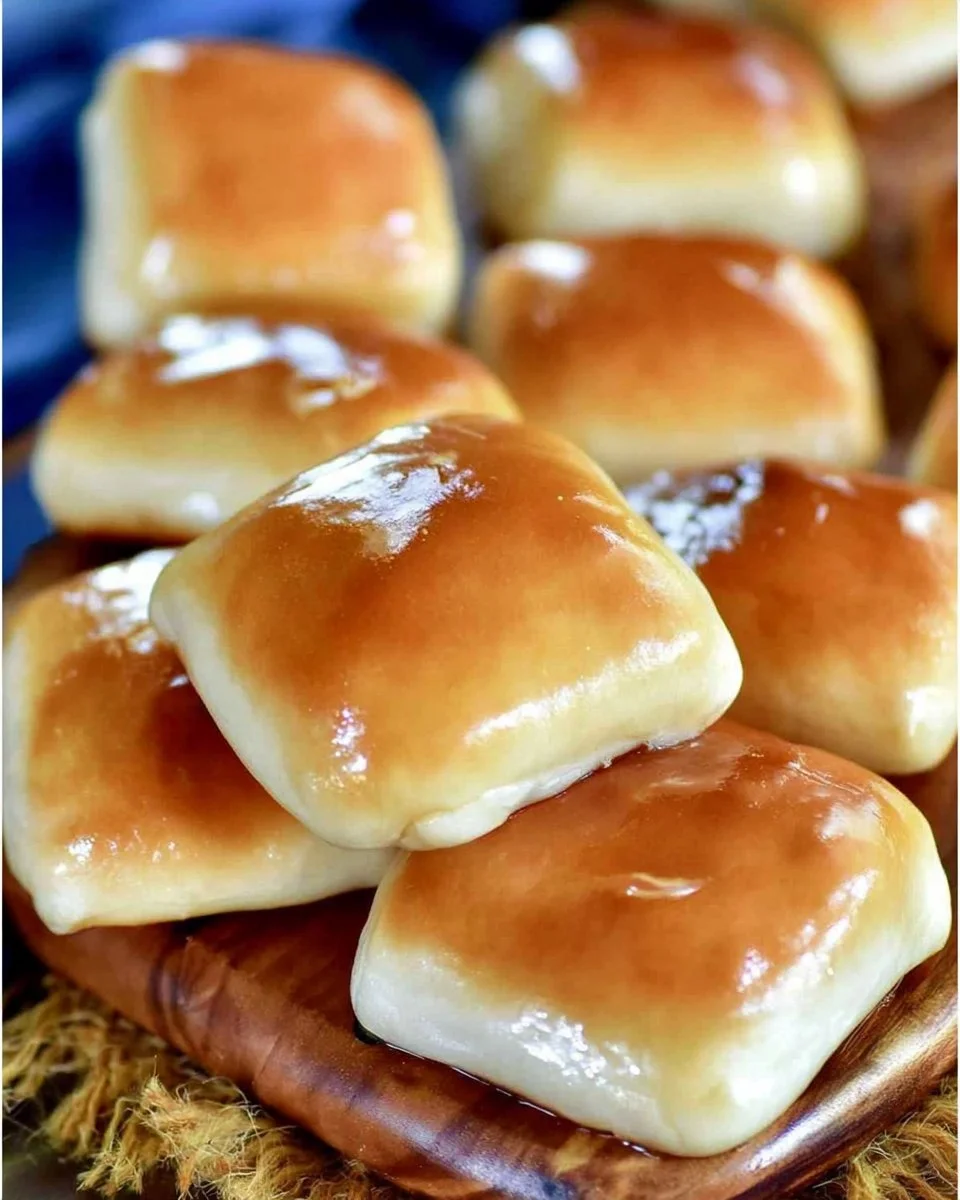Freshly baked Copycat Texas Roadhouse Rolls on a serving plate