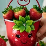 Charming strawberry tin can planter filled with vibrant strawberries for home decor