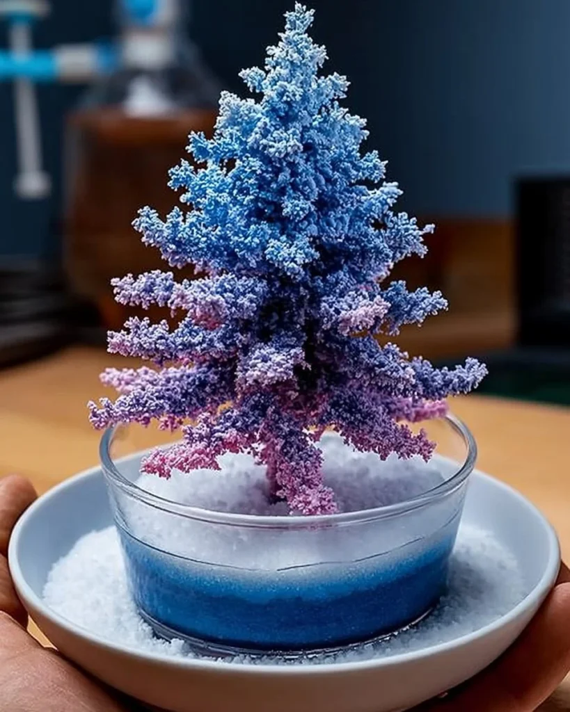 A beautiful baking soda crystal tree showcasing vibrant crystal formations.