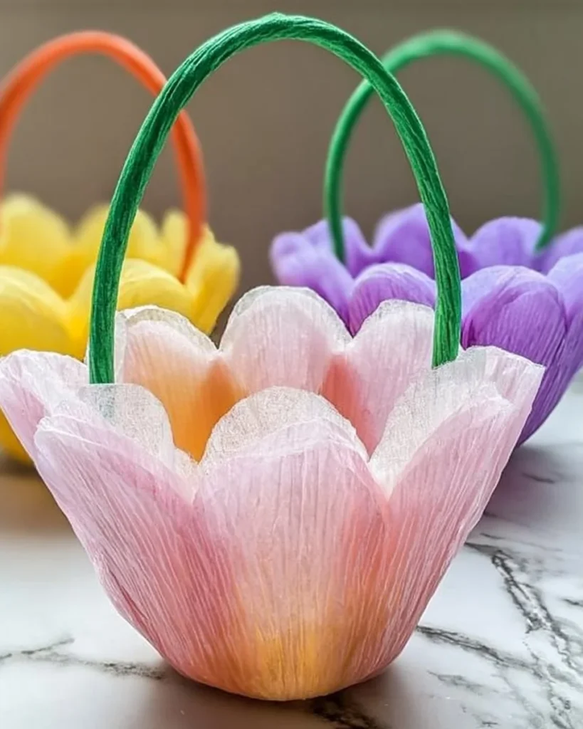 Adorable coffee filter Easter baskets crafted for spring celebrations