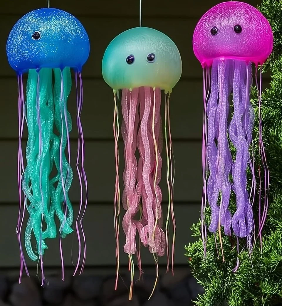 Colorful DIY pool noodle jellyfish decorations for home decor