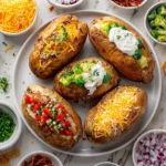 Crispy baked potato garnished with sour cream and chives