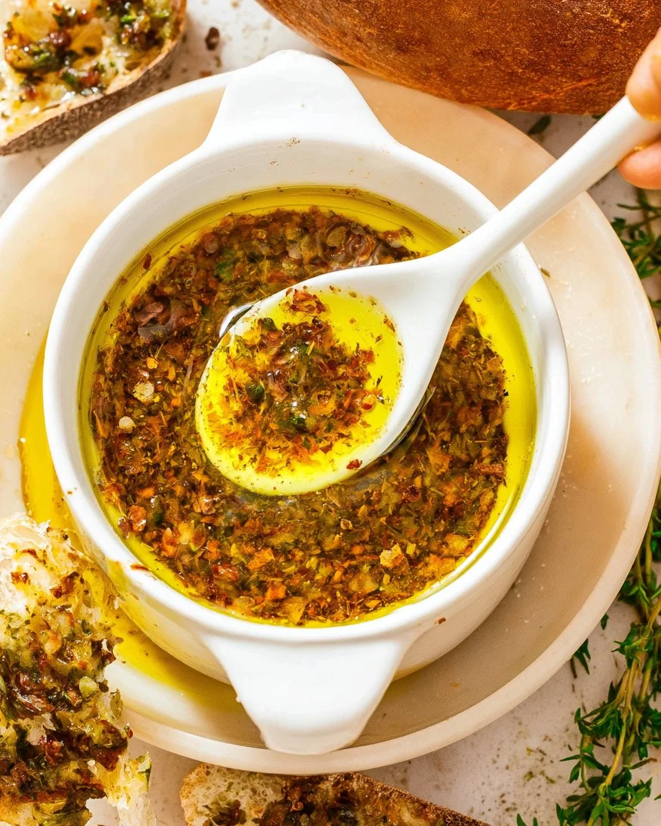 Delicious dipping oil recipe for bread with herbs and spices