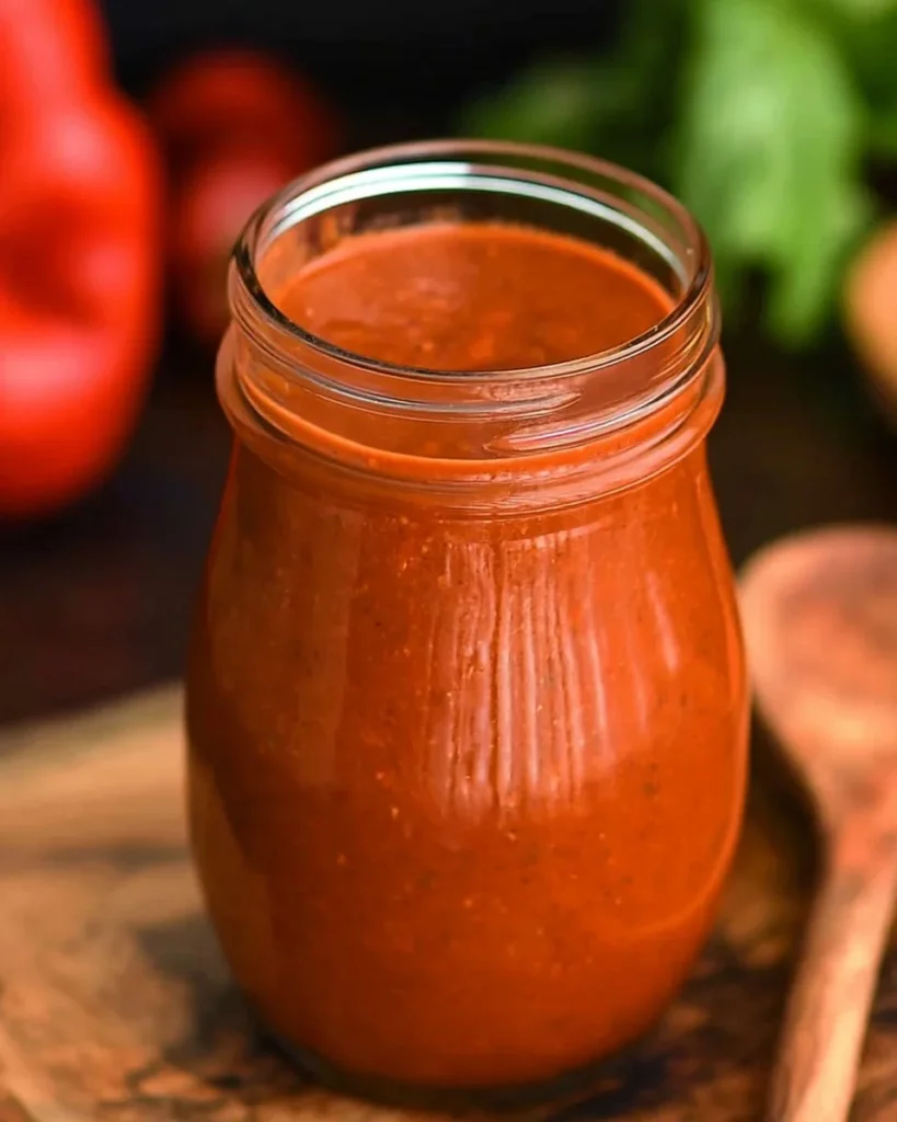 Homemade enchilada sauce in a bowl, perfect for enchiladas and Mexican dishes.