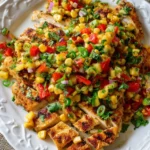 Grilled chicken with pineapple jalapeno salsa on a plate