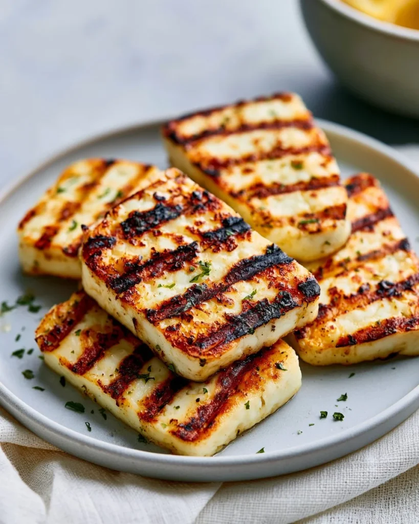 Delicious grilled halloumi cheese served on a plate