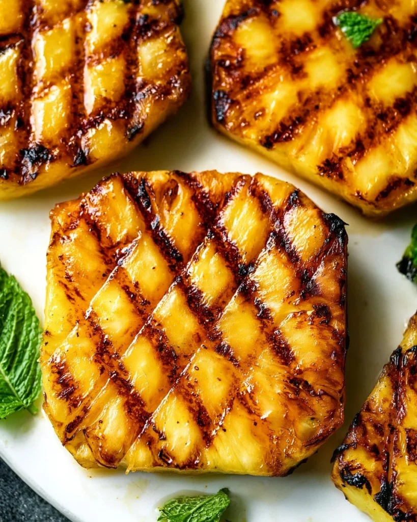 Delicious grilled pineapple slices on a BBQ grill