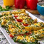 Grilled Spinach Dip Stuffed Jalapenos on a serving platter