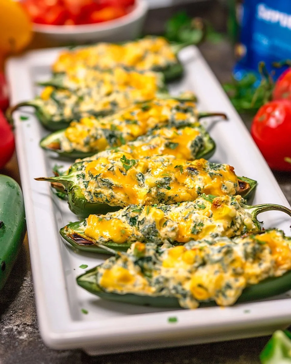 Grilled spinach dip stuffed jalapenos on a platter