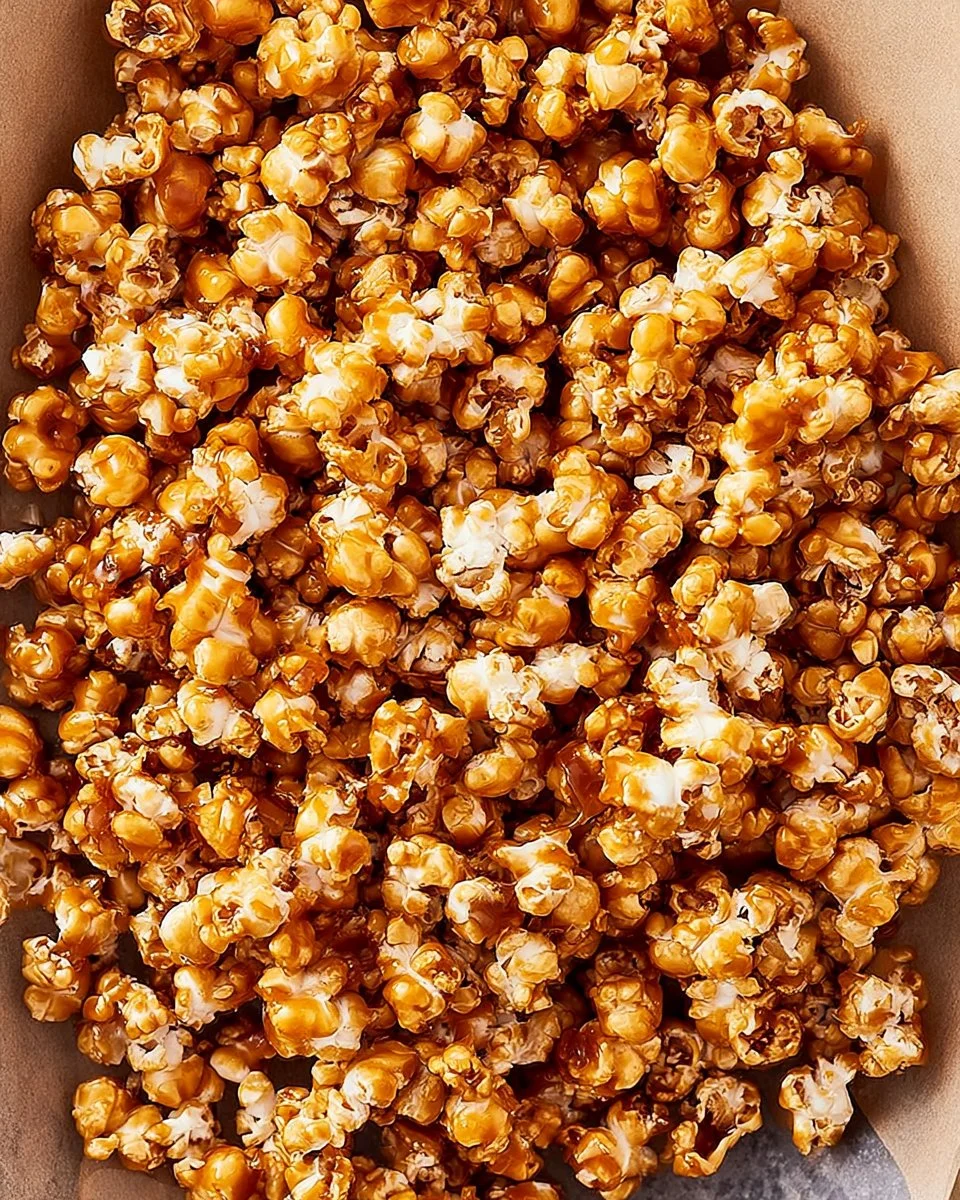 Bowl of homemade caramel popcorn drizzled with rich caramel sauce