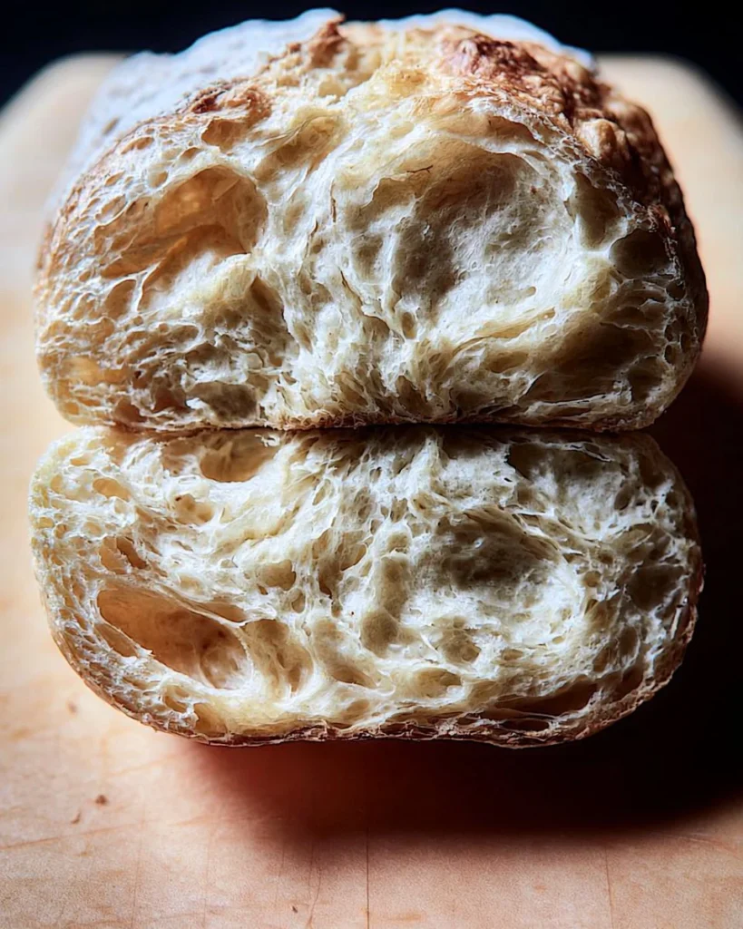 Freshly baked homemade sourdough bread loaf on a wooden table