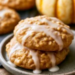Iced pumpkin oatmeal cookies with a delightful glaze on top