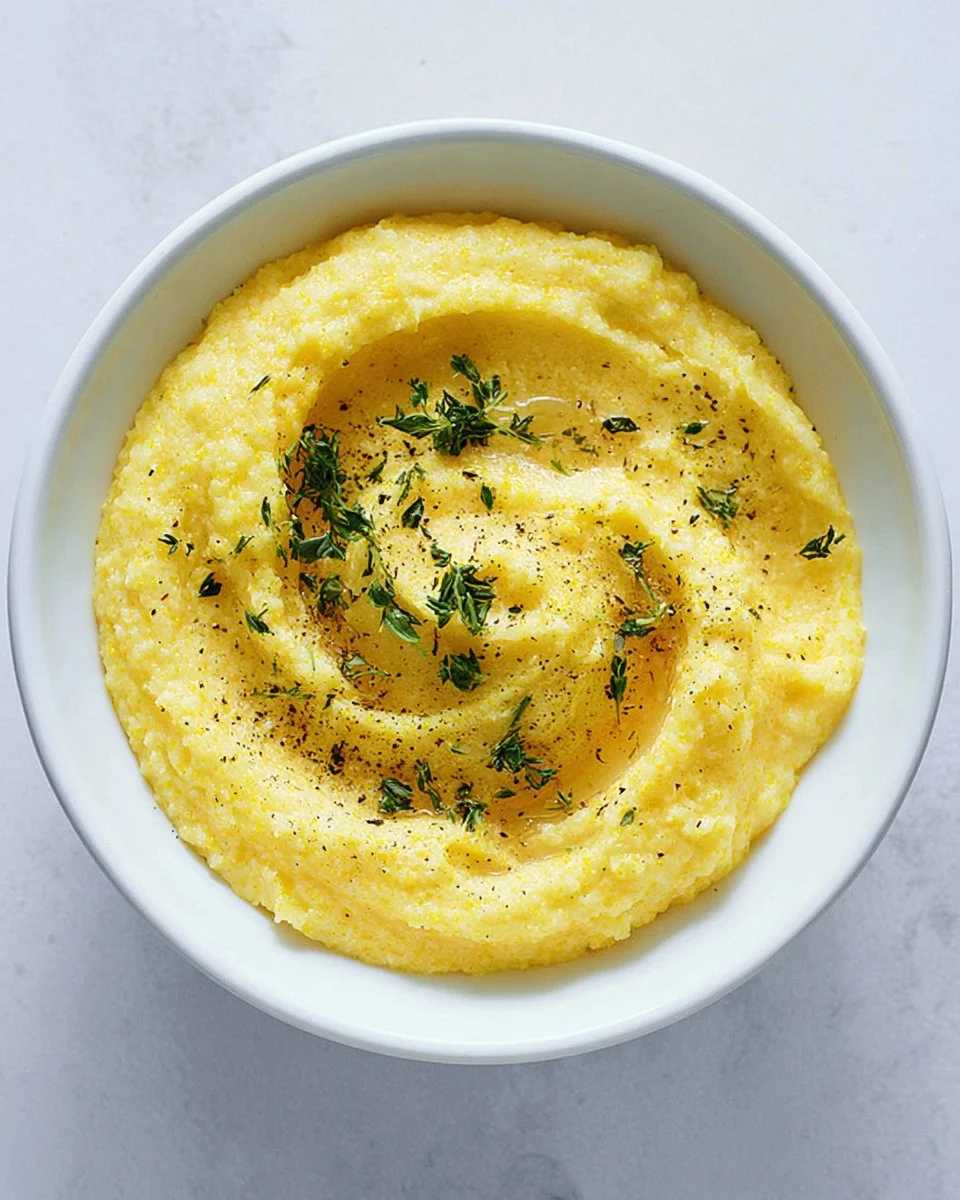 Creamy Instant Pot polenta served with vegetables and herbs