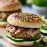 Juicy turkey burgers with zucchini on a plate ready to serve