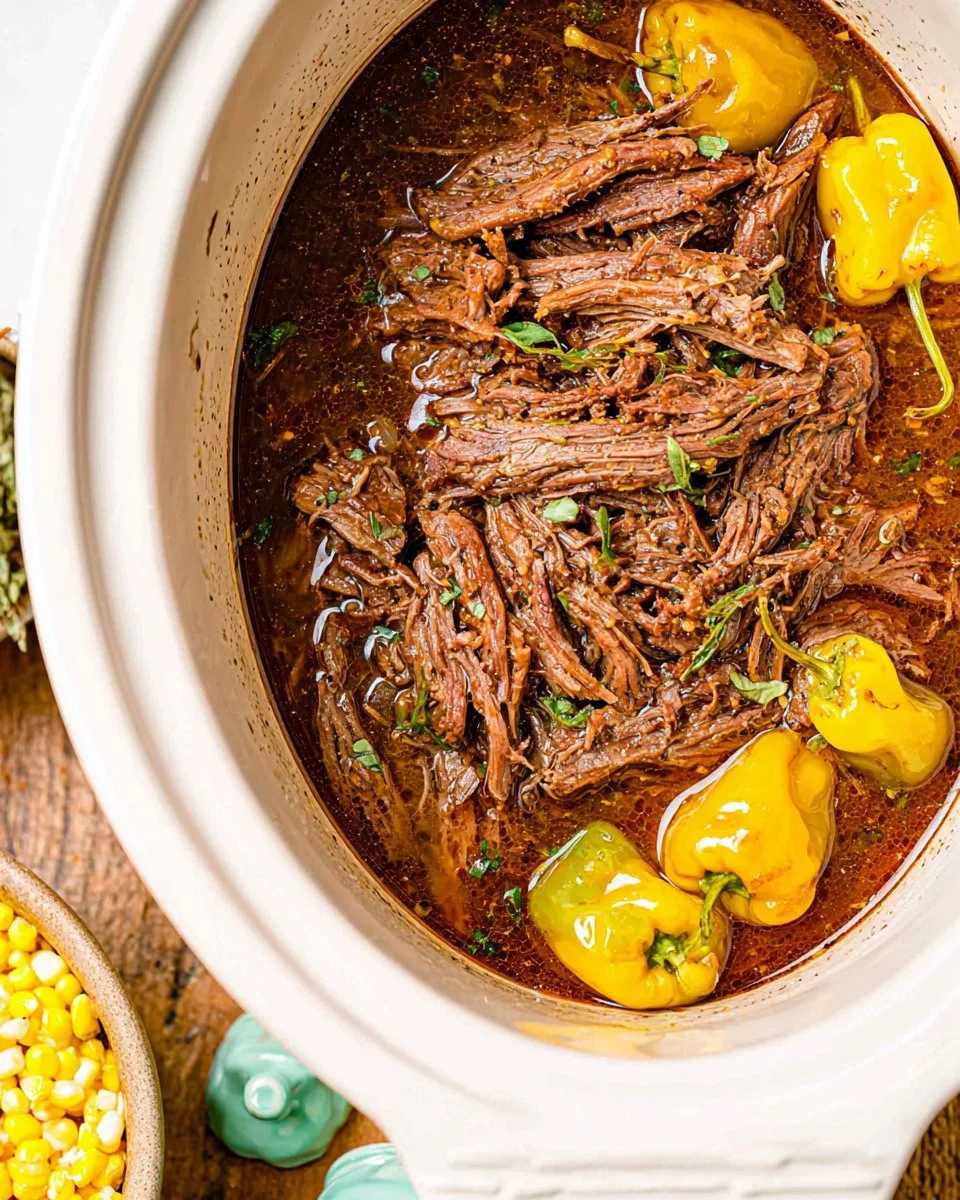 Delicious Mississippi Roast served in a Crock Pot with flavorful seasonings.