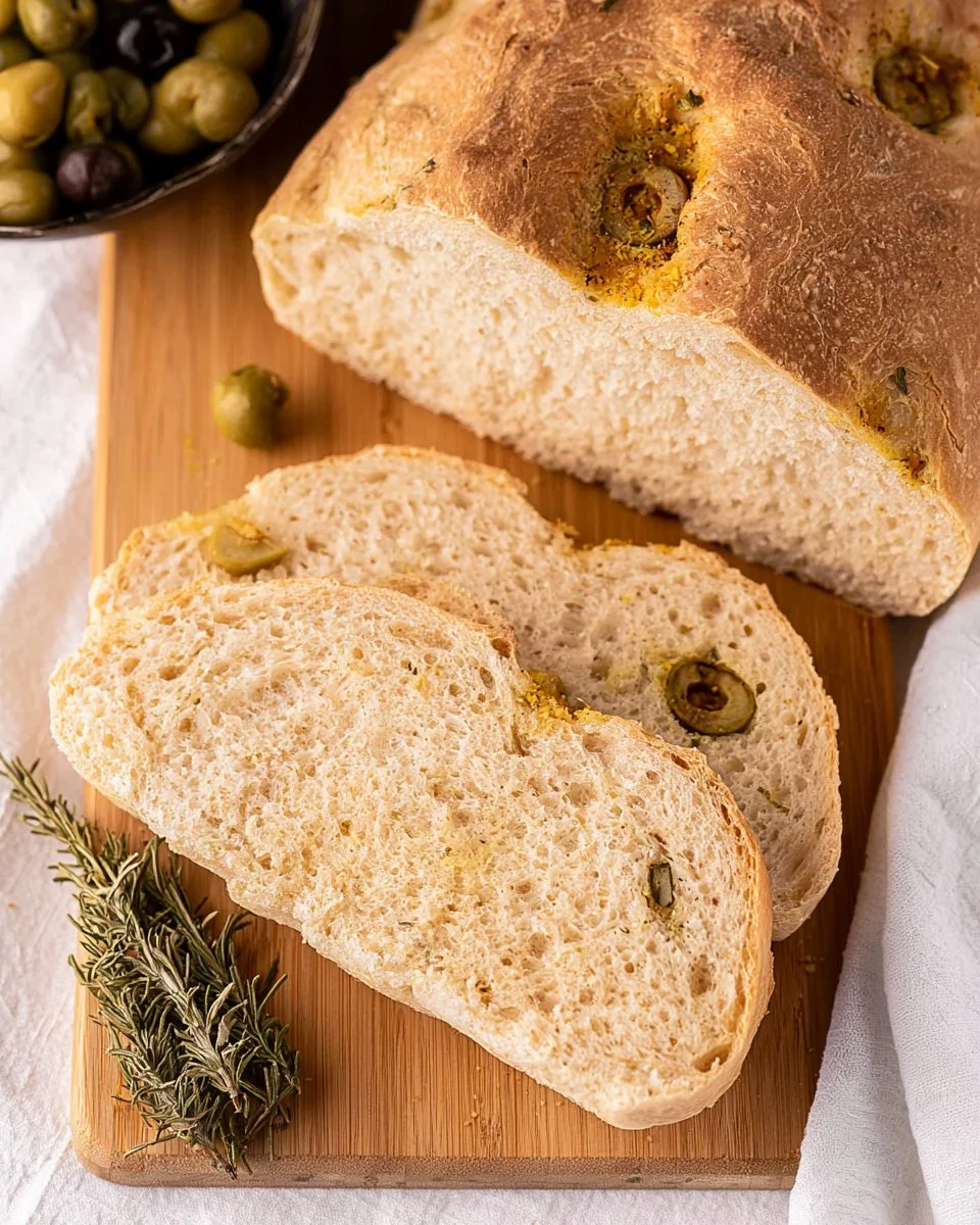 Freshly baked Olive Bread with herbs and spices