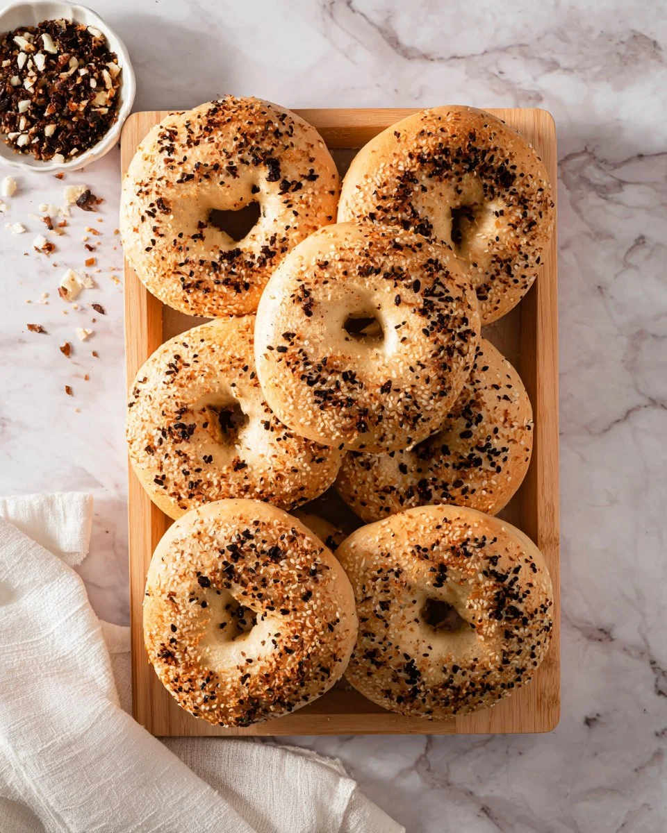 Freshly baked onion bagels ready to be enjoyed