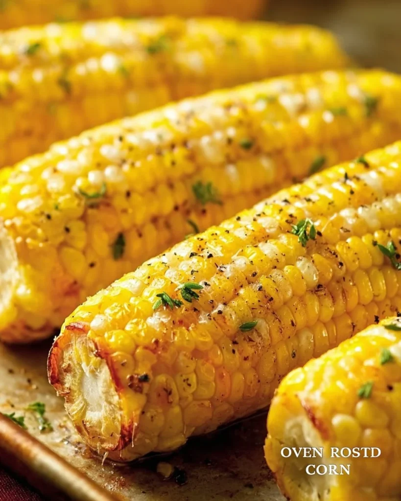Delicious oven roasted corn served as a side dish
