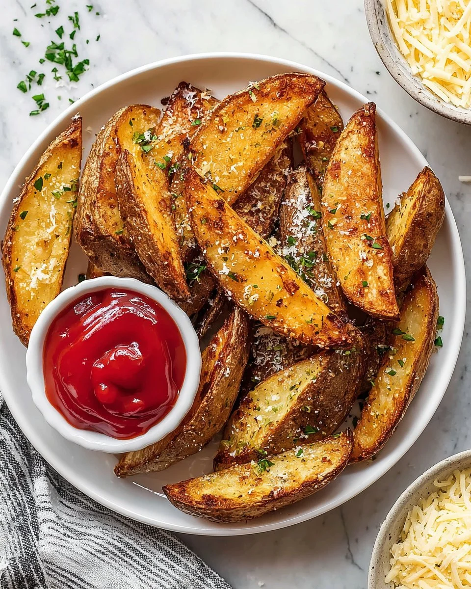 Delicious Parmesan Truffle Potato Wedges served in a bowl