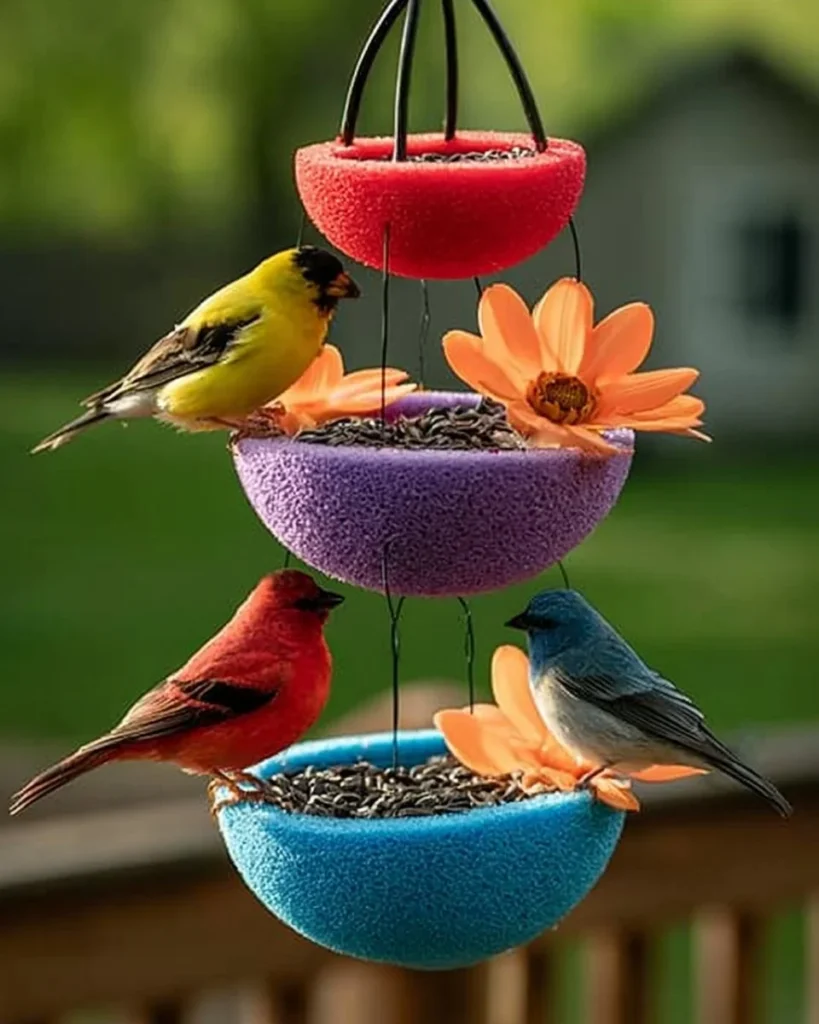 DIY Pool Noodle Flower Bird Feeder for attracting backyard birds