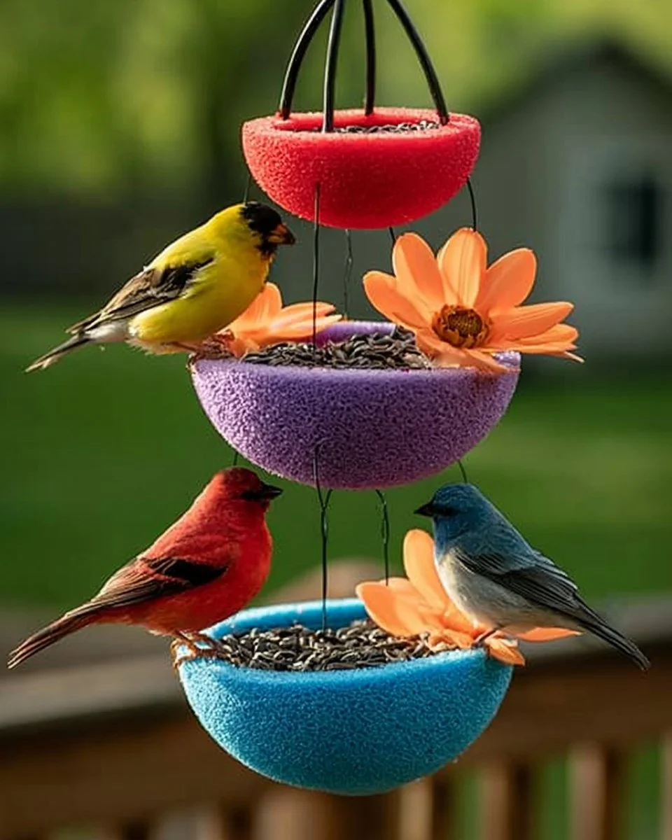DIY Pool Noodle Flower Bird Feeder for attracting backyard birds